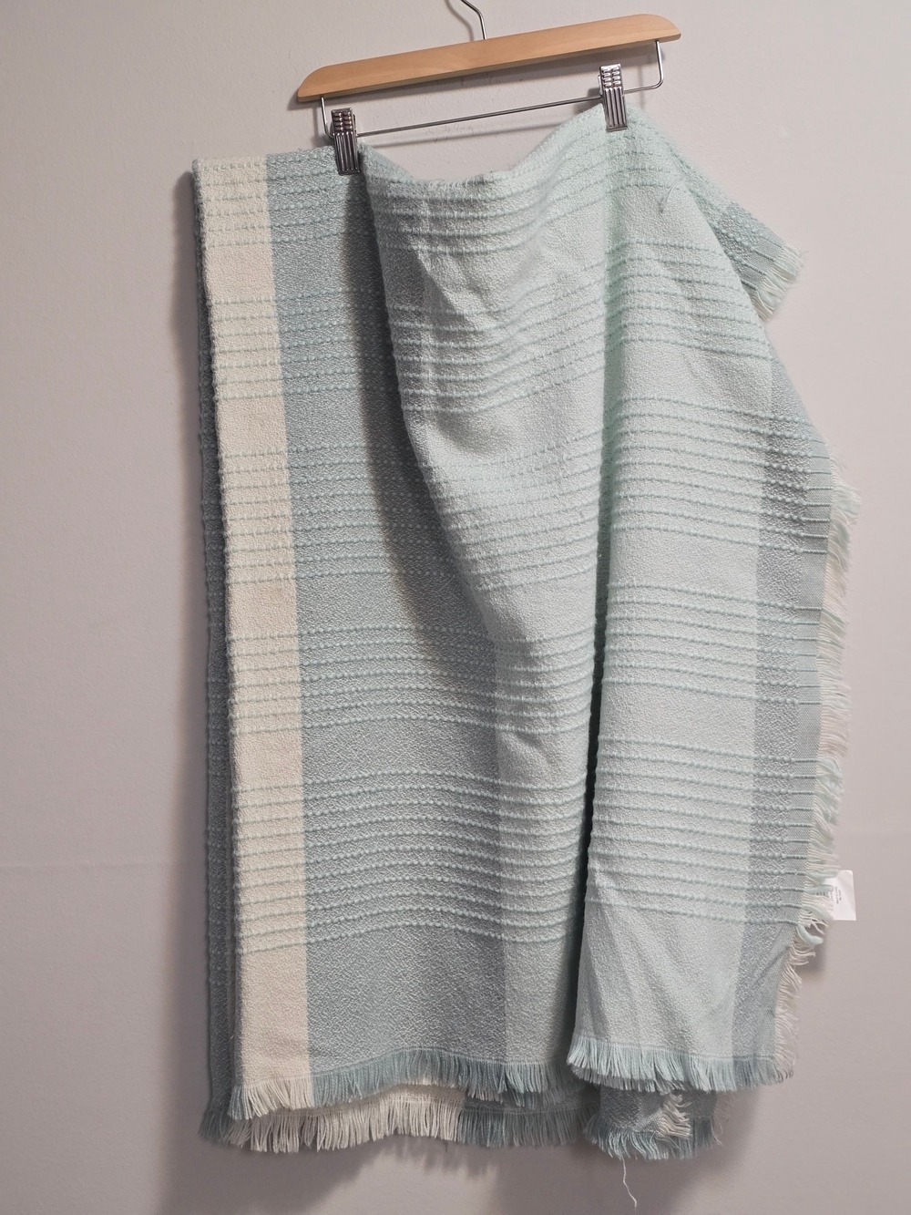 Nicole Miller Light Aqua Woven Wrap with Cream Stripes anf Fringes